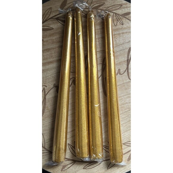 Vintage Gold Glitter 10" Tapered Candles NOS 2 Box w/2 Candles Each - Picture 3 of 4